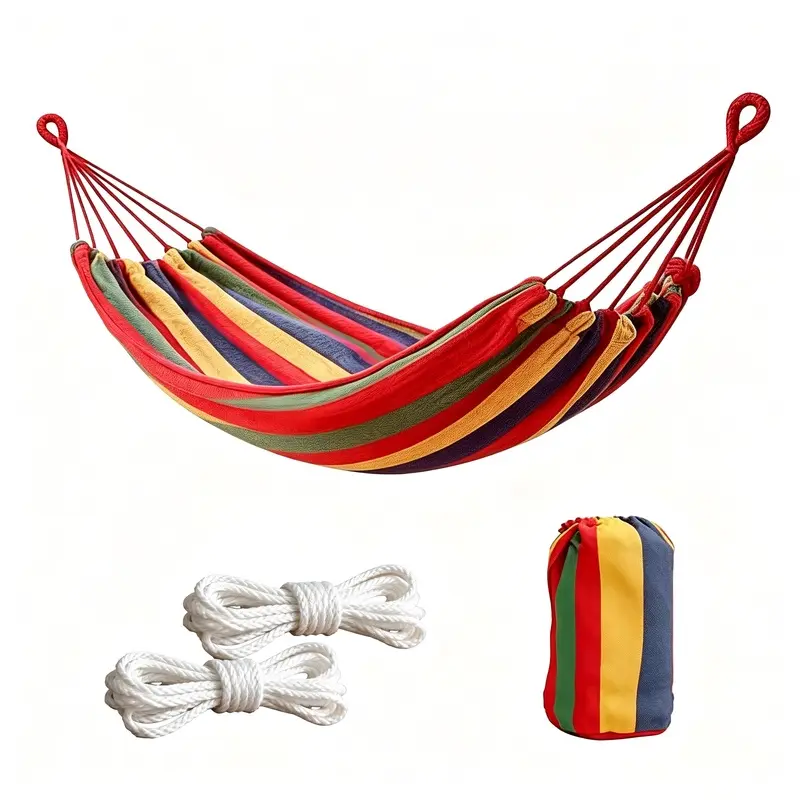 Classic contrasting soft canvas hammock, durable and portable hammock, suitable for single and double use, perfect for camping, terraces, yards, backpacking and travel