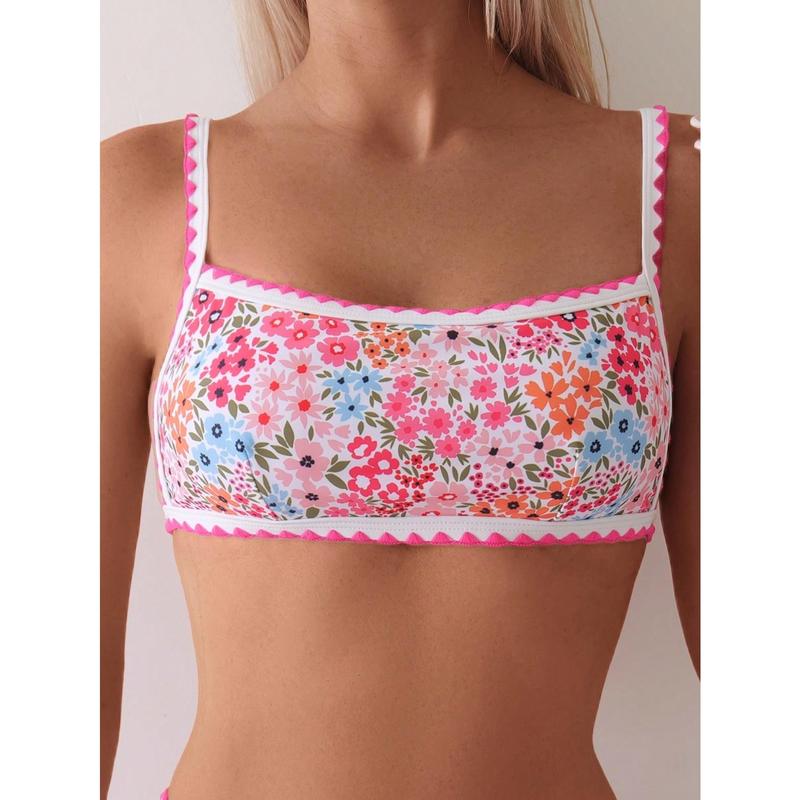 ZAFUL Ladies' Bikini Set - Knitted Printed Dog Tooth Edged High-Waisted Strappy Swimsuit - Cute One-Piece Swimsuit