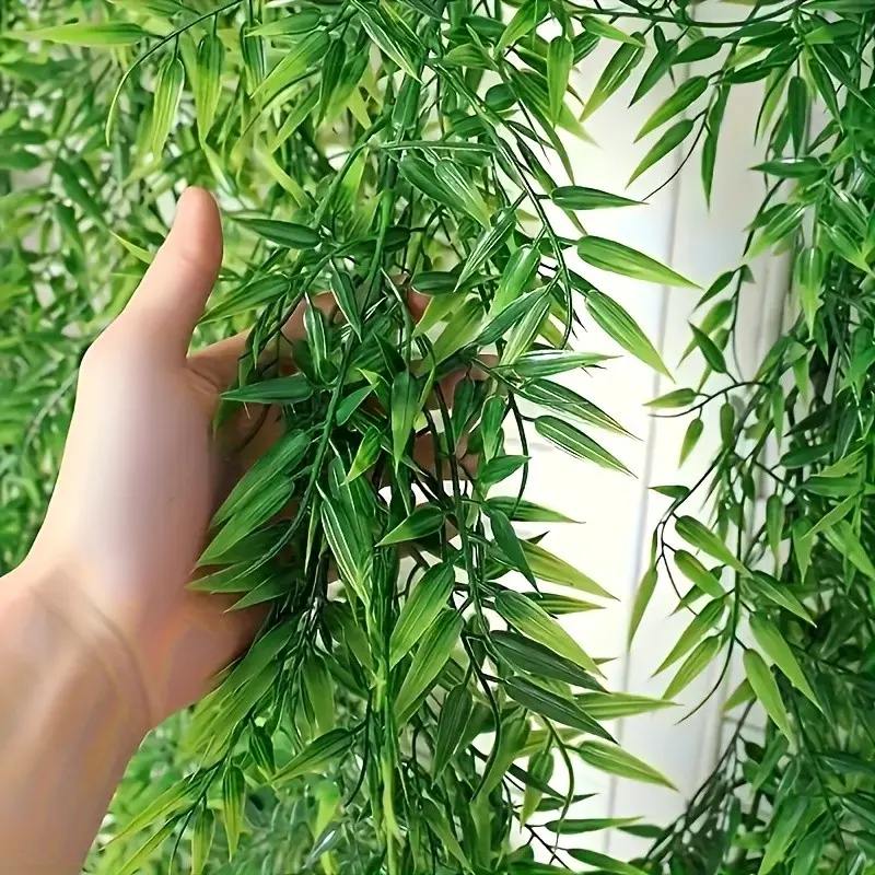 6 Sets Natural Looking Artificial Leaves and Vines, Realistic Bamboo Leaf Vines for Home and Commercial Decoration, Hanging Plants