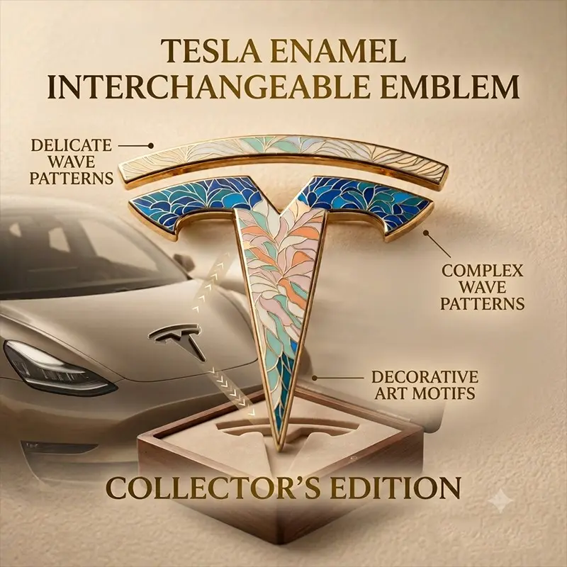 Premium Handmade Enamel Hood Emblem Designed for Tesla Vehicles | Interchangeable Collector's Badge | Luxury Car Exterior Accessory Car Decorations Compatible with Model 3, Model Y, Model S & Model X
