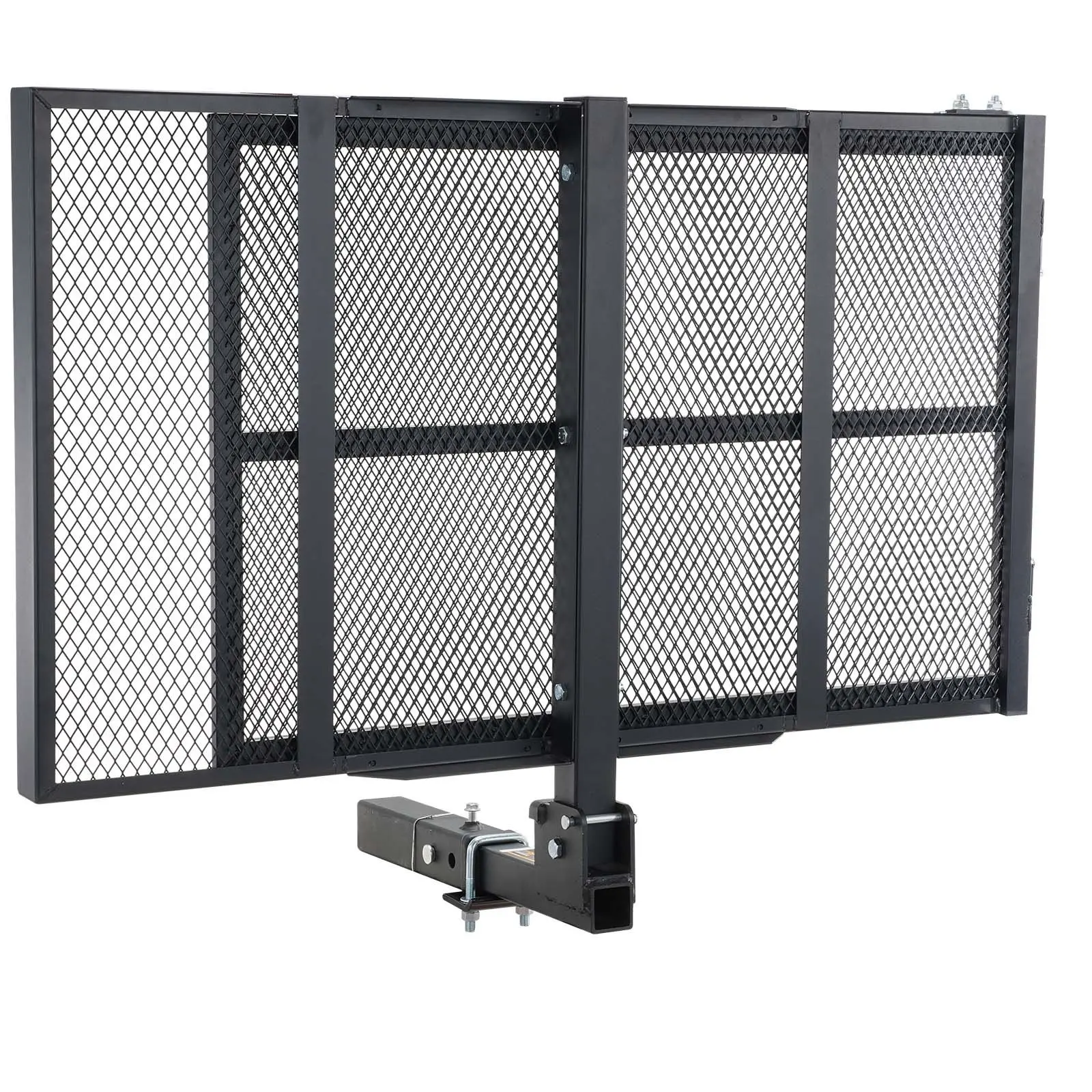 Hitch Mount Cargo Carrier, 45.3" x 25.6" Iron Hitch Cargo Rack with Folding Ramp, Hitch Rack Basket with Stabilizer and Straps, 500LBS Mobility Scooter Carrier Fit 2" Hitch Receiver