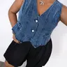 Plus Size V Neck Front Button Denim Vest Women,(It is recommended to buy one size larger.)