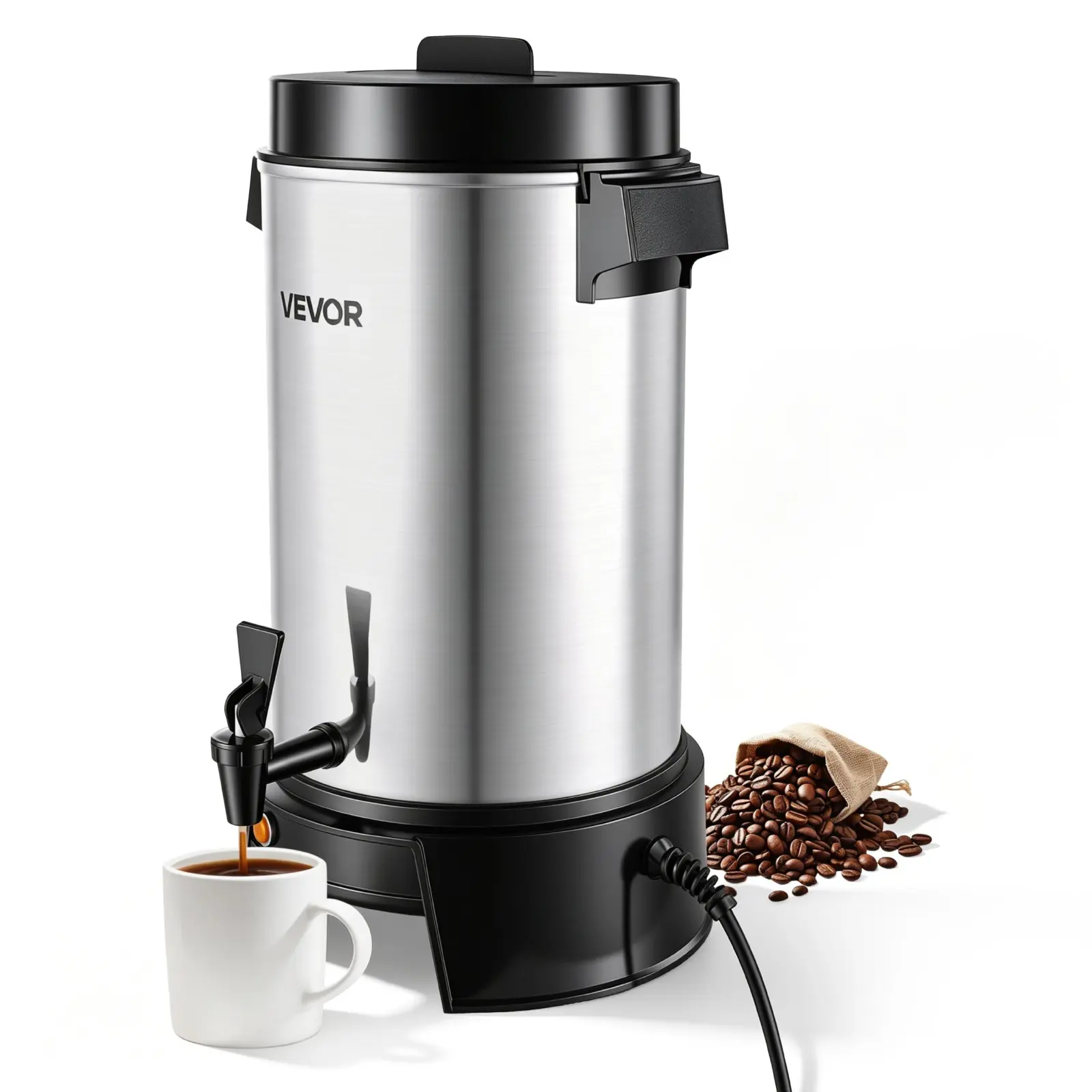 VEVOR Commercial Coffee Urn, 40 Cup 203oz Hot Beverage Dispenser with Dripless Faucet, 1090W Quick-Brewing Coffee Maker, Automatic Temperature Control, for Catering, Party, Church & Restaurant