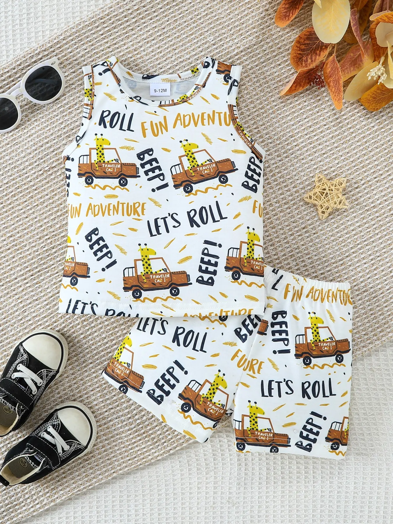 Summer Infant Boys Giraffe Car Letter Print Sleeveless Tank & Shorts 2Pcs Set Toddler Outfit 🦒 Adventure Casual Baby Outfit