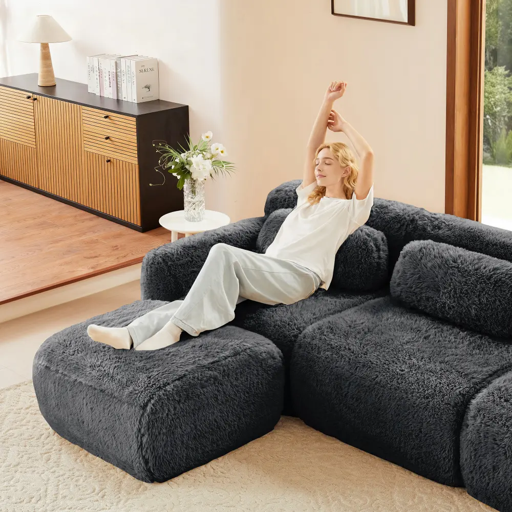Aviana Armless Plush Fabric Sofa with Pillow - Dark Grey Modern Upholstered Couch, Comfortable Accent Lounge Seating for Living Room, Small Space Home Decor, Furniture