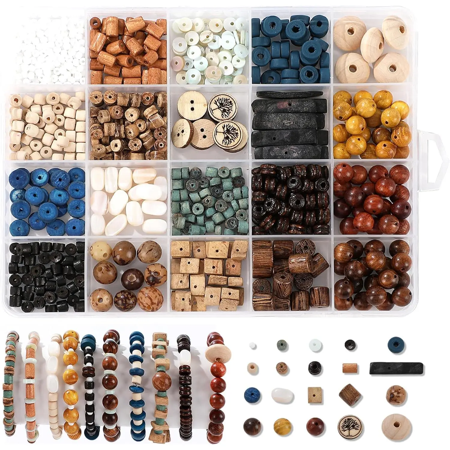 Women's 635Pcs Natural Coconut Shell Beads Making Kit - Handmade Boho Craft Kit with Wood, Shell Spacers for DIY Bracelets, Necklaces, Unique Gifts, Beach Jewelry