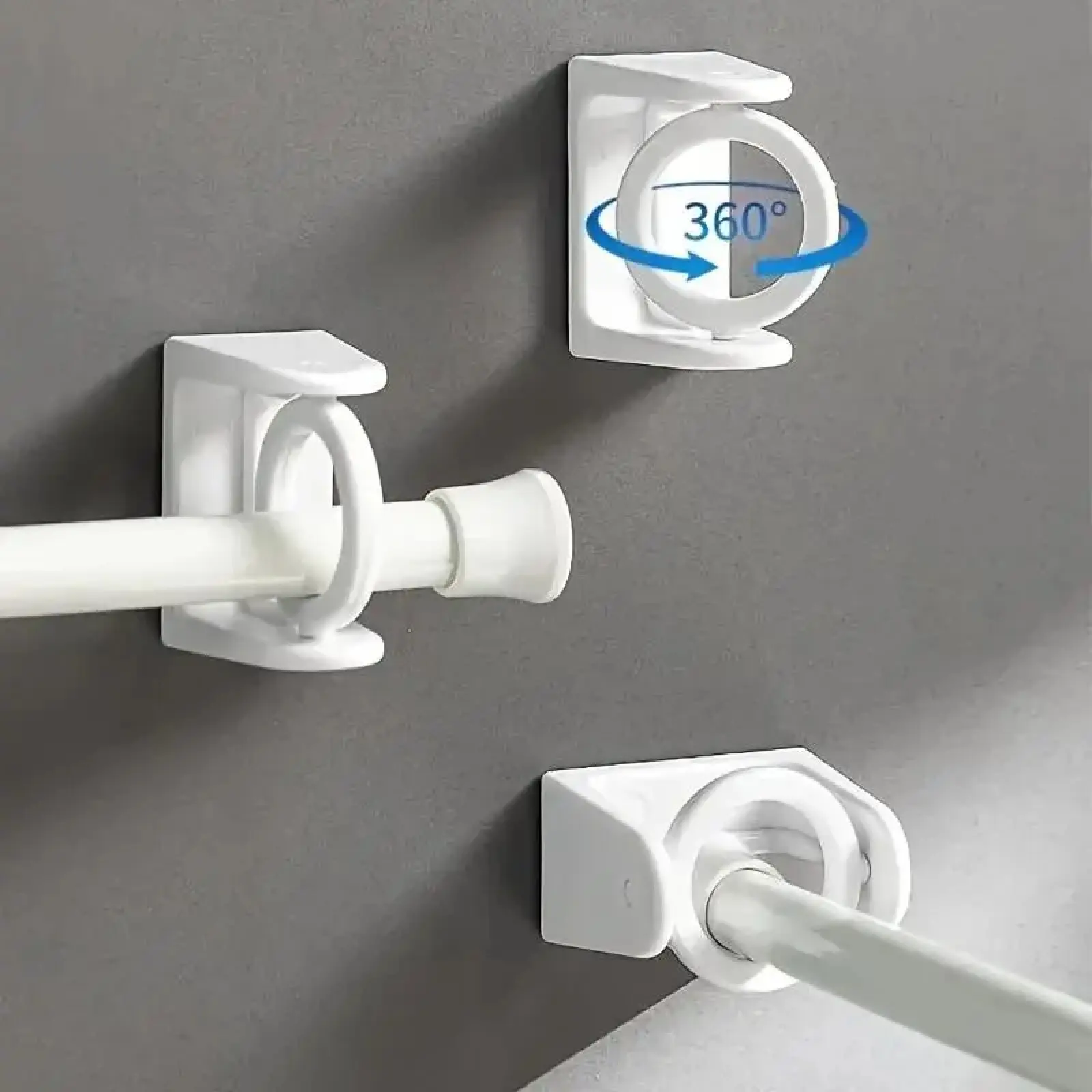 Heavy Duty Curtain Rod Holder, Easy-Install No-Drill Curtain Rod Holder, 360° Flexible Adhesive Backed Curtain Rod Holder for Home & Office, Adhesive Mount.
