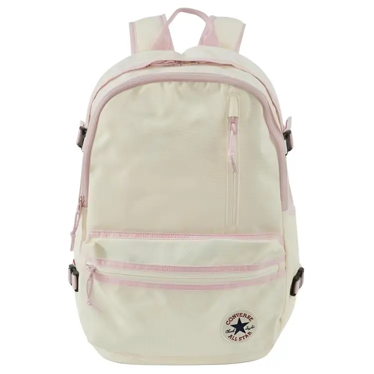 Converse Polyester Backpack for Women, Casual Style with Embroidered Logo, White and Pink