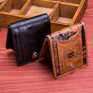 Men's 100 Dollar Pattern PU Leather Fold Wallet, Hasp Closure Slim Billfold with Zipper Card Slots & Coin Pocket, Multi Compartment Daily Purse