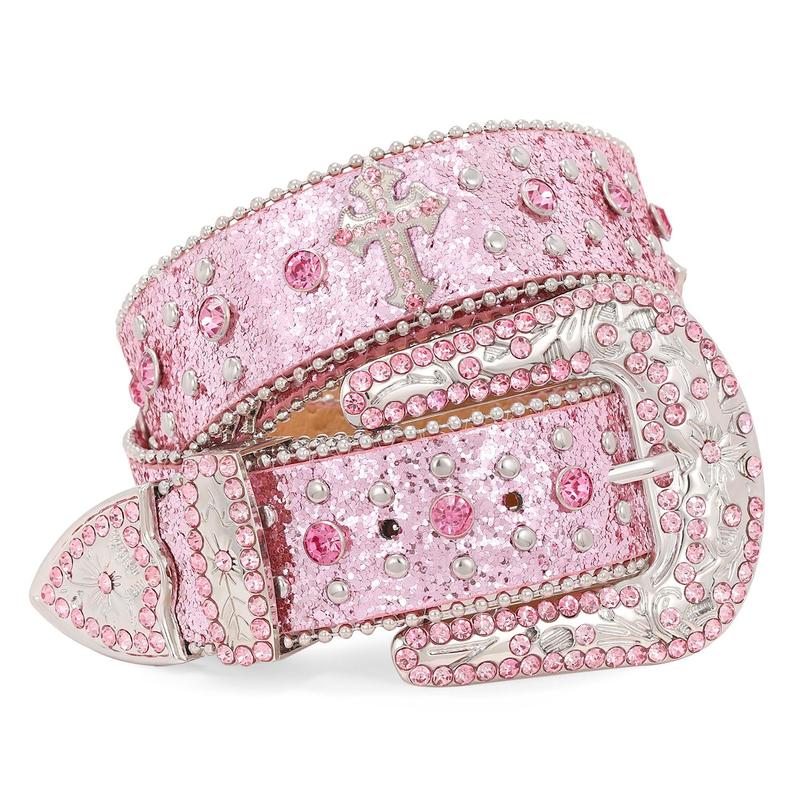 XZQTIVE Rhinestone Belt for Women & Men - A Fusion of Fashion & Western Charm, Cowgirl Cowboy Bling Style, Cross-Design Leather Belt with Diamond Studs, Perfect for Jeans & Dresses