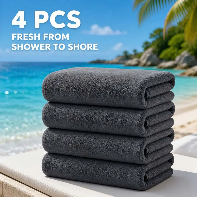 4-Pack Oversized Bath Towel Set - 3 Sizes for All Family (28×55, 34×65, 39×79 in), Super Soft, Highly Absorbent, Quick-Dry, Lightweight & Lint-Free, Ideal for Bathroom, Gym, Beach, Hotel & Travel