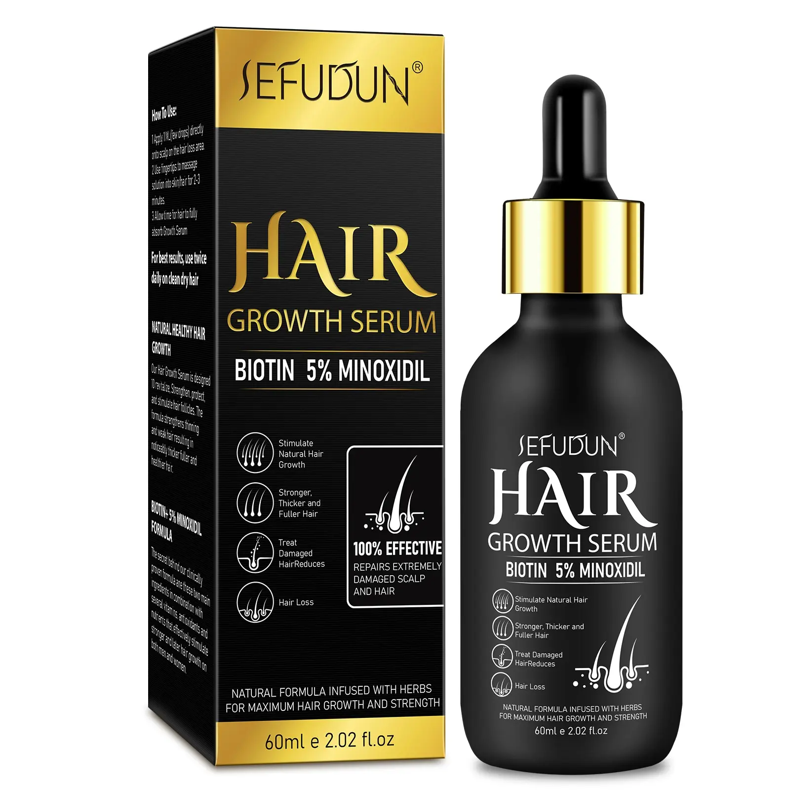 Sefudun Scalp Care Essence, 60ML with Dropper, Contains Biotin and 5% Minoxidil, Nourishes Scalp, Promotes Healthy Hair, Ideal for Thin Hair