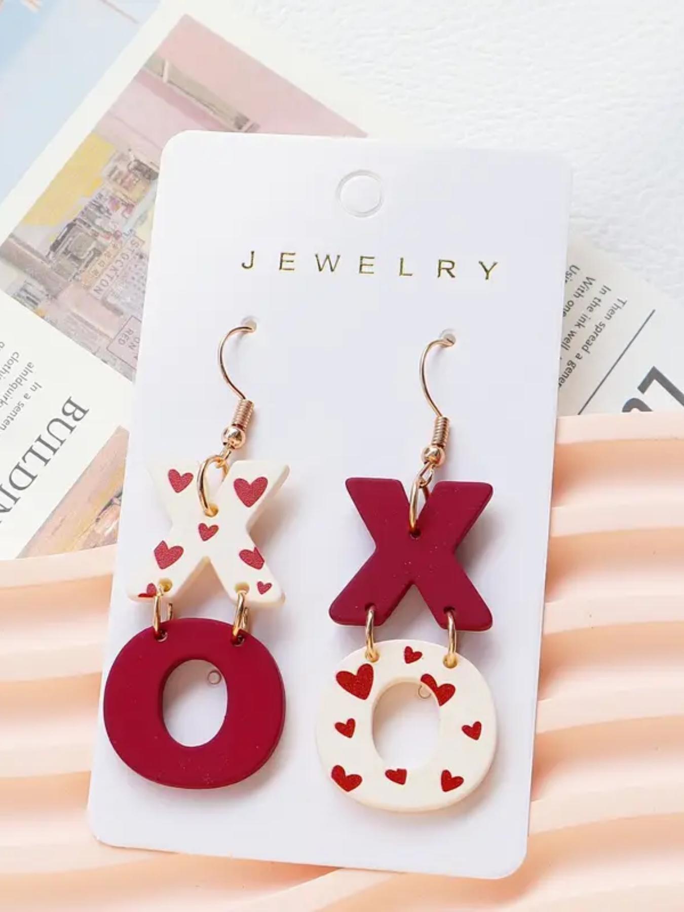 Heart Print Acrylic Dangle Earrings, Letter Design Earrings for Women for Gift, Elegant Jewelry for Party, Daily Clothing Decor, Trendy All-match & Exquisite Jewelry for Birthday Gift, Valentine's Day, Gift, Heart Shaped Earrings, Versatile Earrings