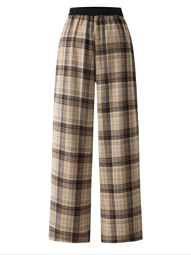 Women's Plaid Print Drawstring Waist Wide Leg Pants, Casual Streetwear Pants, Casual Comfy Pocket Trousers for Daily Wear, Ladies Bottoms for All Seasons