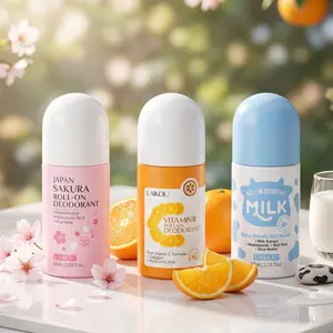 LAIKOU Underarm Roll On Deodorant 3-Piece Variety Pack - Sweet Milk, Japan Sakura & Vitamin C Citrus Fragrance, Travel Size Refreshing & Quick-Dry Roll-On Body Care Set for Daily, Dating & Sports, 60ml x 3