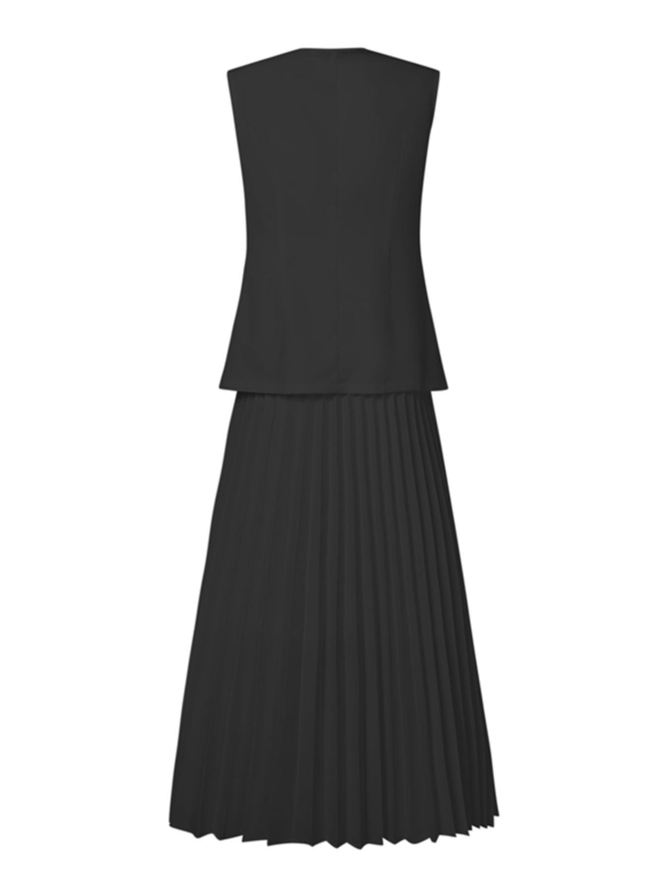 Two-piece Set Women's Solid V Neck Vest Top & Pleat Skirt, Casual Fashion Cozy Set for Daily Outdoor Wear, Ladies Clothes for All Seasons, Suits