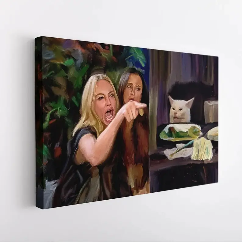The Famous Woman Yelling at the Cat Meme Canvas Print|Cat Meme Painting|Cat Meme gift|Smudge the Cat Meme Poster| Smudge the Cat Poster