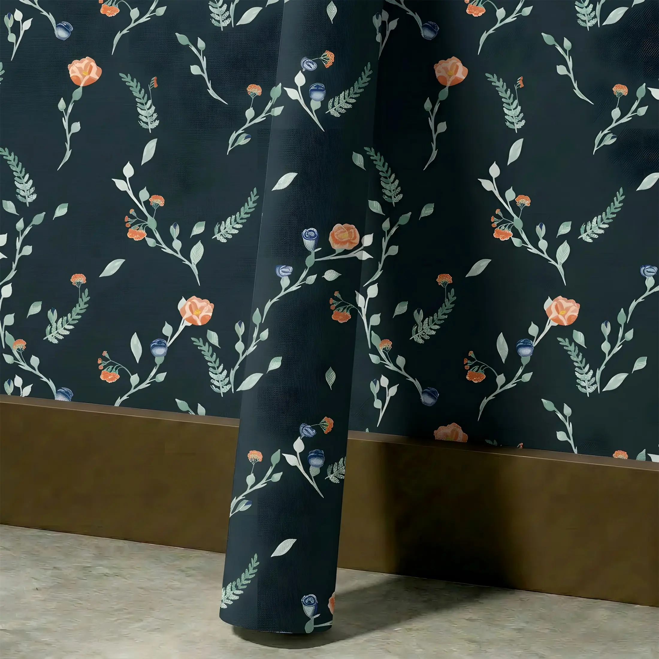 1 Roll 17.5in Width Dark Emerald Green Small Floral Peel and Stick Wallpaper, Waterproof Easy to Clean Cuttable Removable Wall Decals for Bedroom Living Room Kitchen Cabinet Rental Home Decor