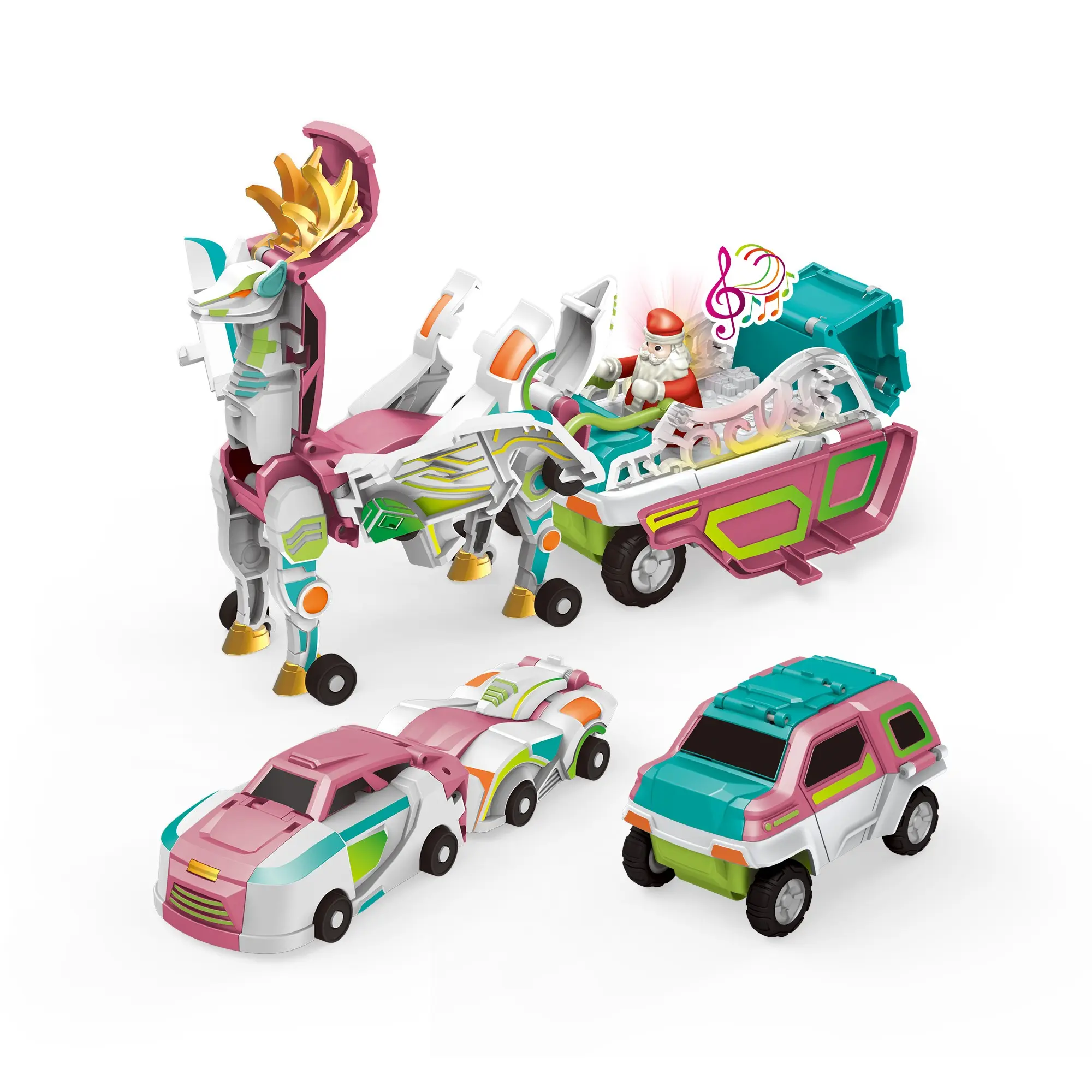 3-in-1 Magnetic Crash Transform Mars Deer Car Toy, 3 Pack Magnetic Impact Transform Pegasus Vehicle, Fun Deformation Car Christmas Birthday Gift for Kids