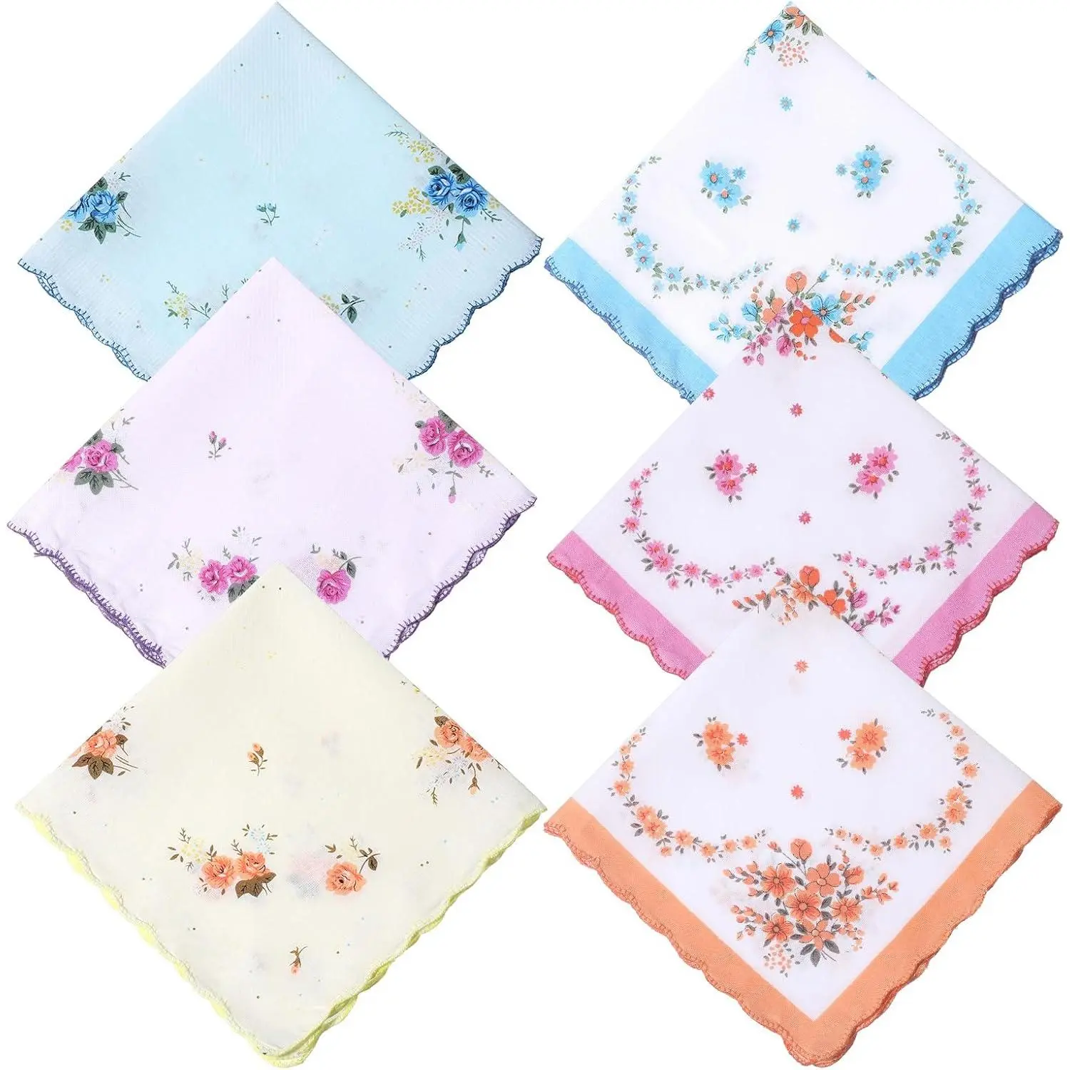 6 Pcs Vintage Floral Handkerchiefs, Cotton Handkerchiefs for Women Floral Print Ladies Handkerchief Soft Sweat Handkerchief for Wedding Tea Party Favors