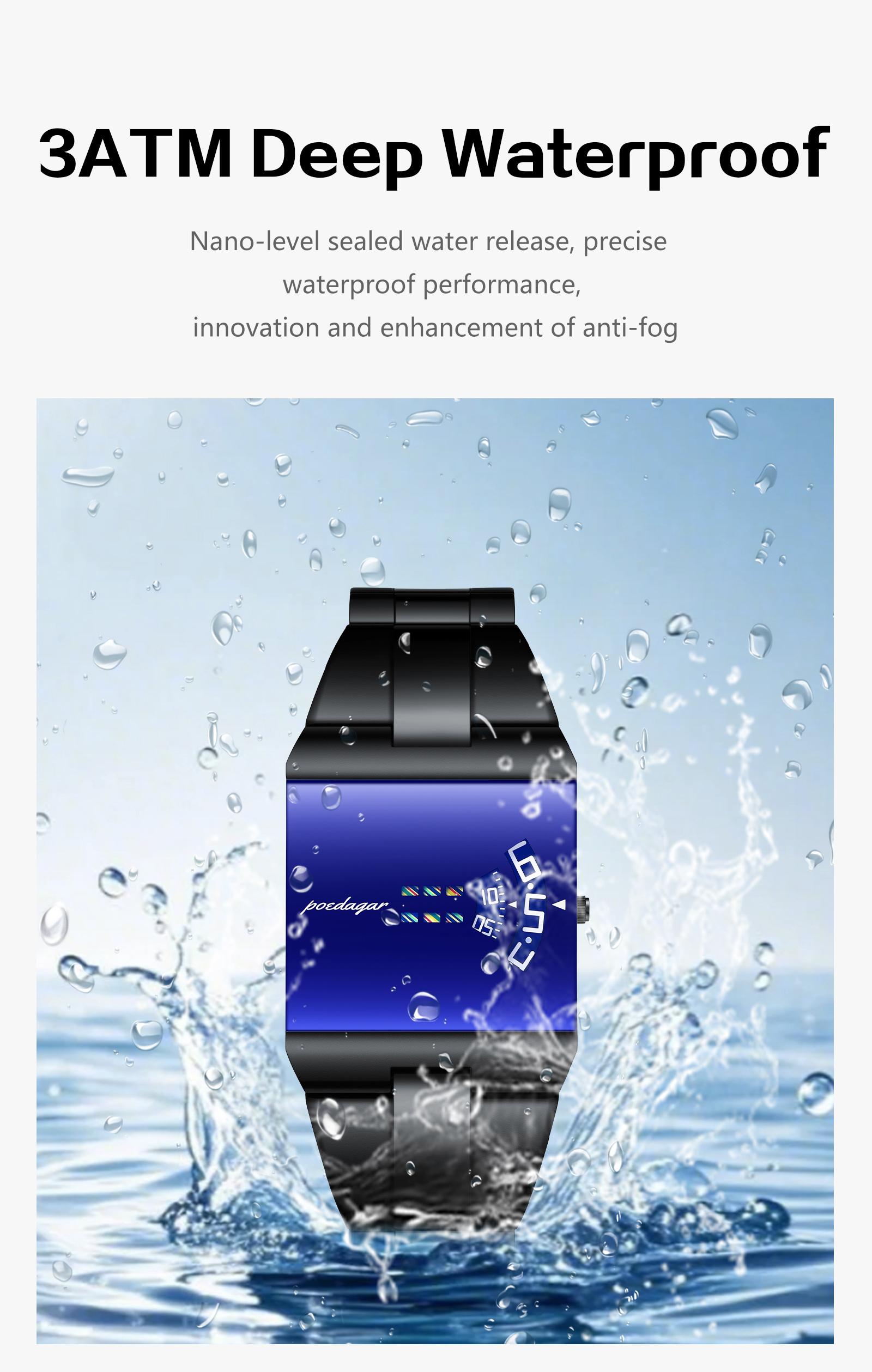 POEDAGAR Top Rectangular Original Men's Watch Waterproof Fashion Men's Watch Stainless Steel Quartz Sports Men's Watch