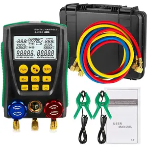 Digital Manifold HVAC Gauge Set,93 Refrigerants  &Temp Test with Temperature Clips and Hoses Vacuum AC Gauges for R1234YF R134A R404A R410A R32 R744(CO2)