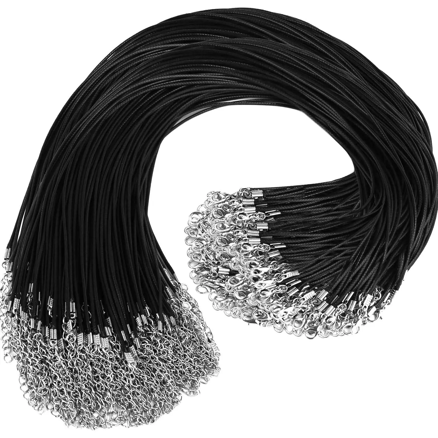 100 count  Leather Necklace Chains Bracelet Cord with Clasps for Pendants, Bulk Waxed Rope Necklace String, Black , 18" for  Making Supplies, 1.5mm