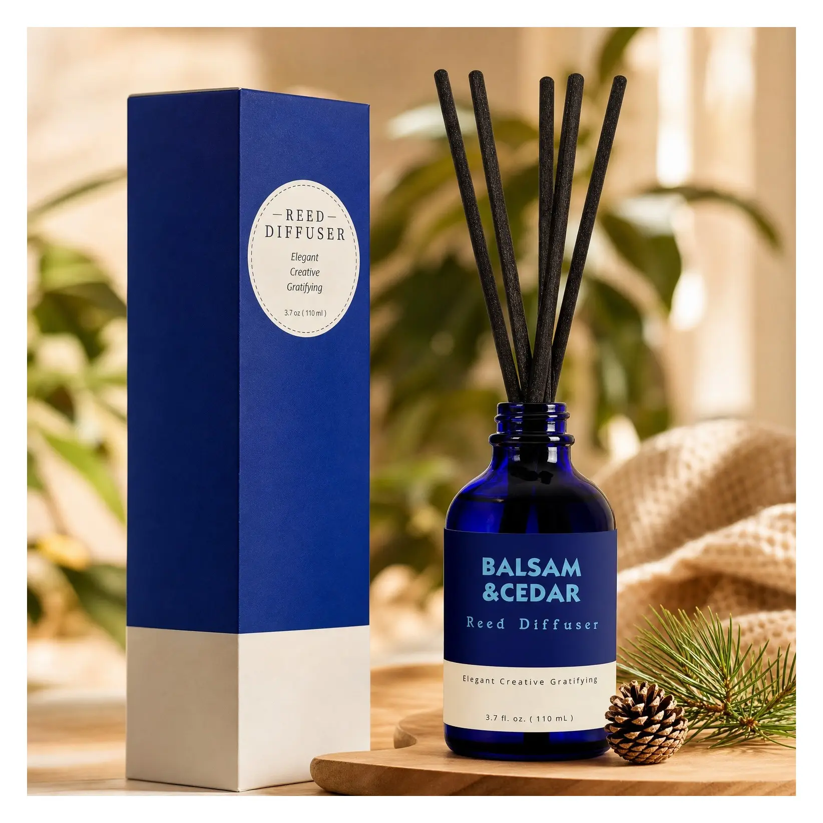 Balsam & Cedar Reed Diffuser Set with Sticks, 3.7 oz Scented Fragrance Oil for Home, Bedroom, Bathroom DecorGift