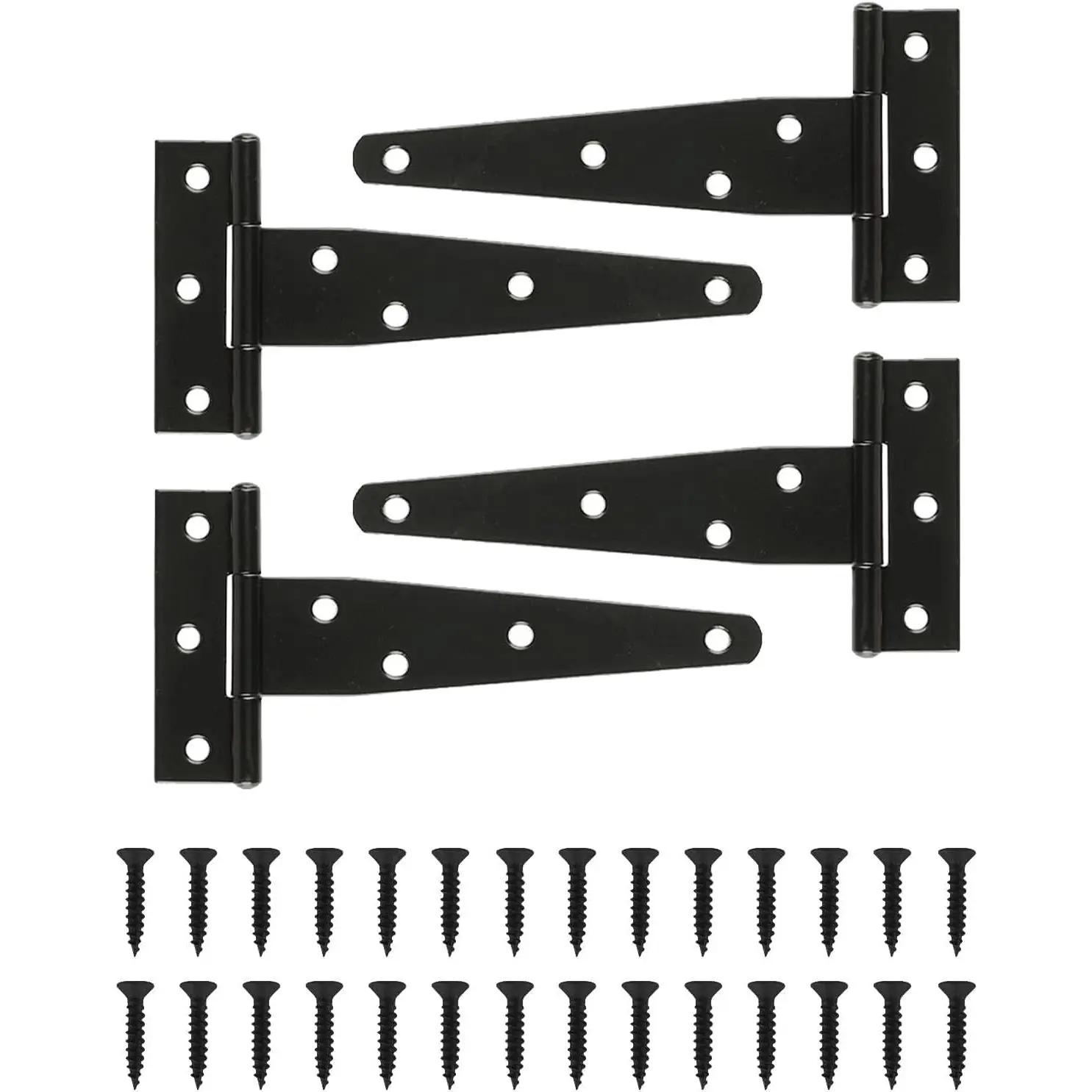 4 Pack 5 Inch T Strap Hinges Heavy Duty Black Outdoor Tee Hinge | Shed Door Gate Hinges, Wooden Fences, Barn Door Gates Hinge, Shed Door Hardware