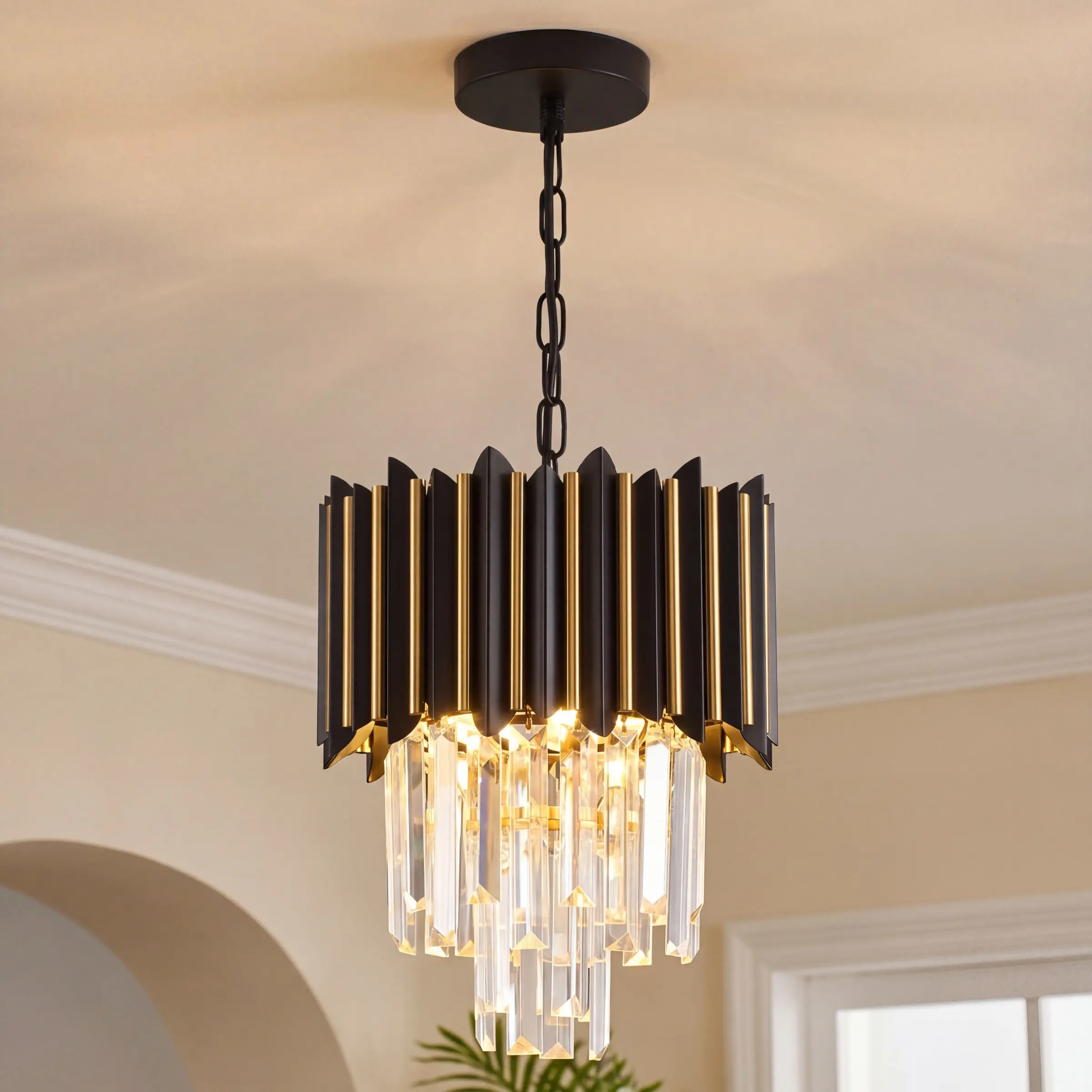 9.8-inch modern black gold crystal chandelier E26 Base (excluding light bulb) foyer bar counter bedroom aisle restaurant kitchen island universal lighting fixture