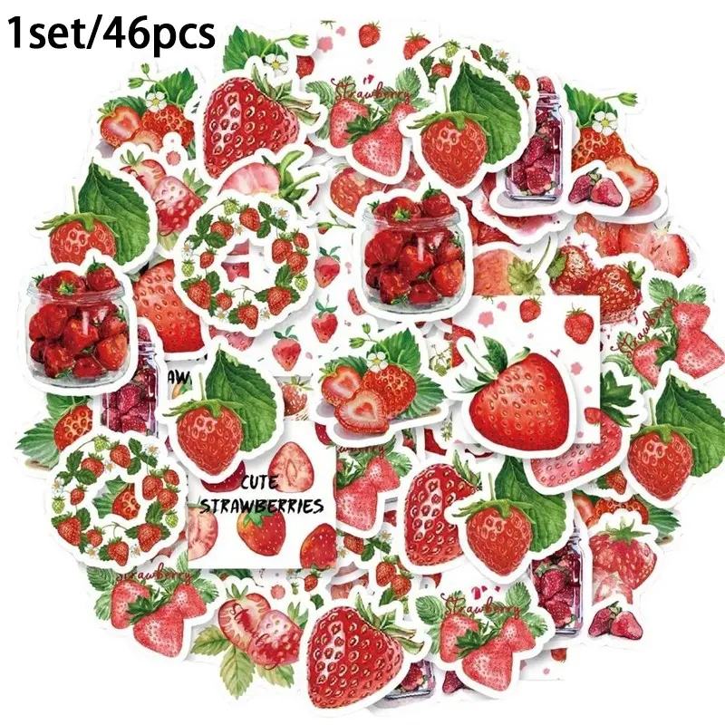 46 Etori Strawberry Theme Stickers, Vibrant Colors, Perfect for Roller Skating, Cycling, Car Body Protection, Skateboards, Water Bottles