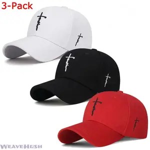 Unisex 3-Pack Cross-Embroidered Adjustable Faith Baseball Hats, Breathable Sports Dad Hats for Outdoor Sun Protection, Trendy Accessory for Church Activities & Running, Hat