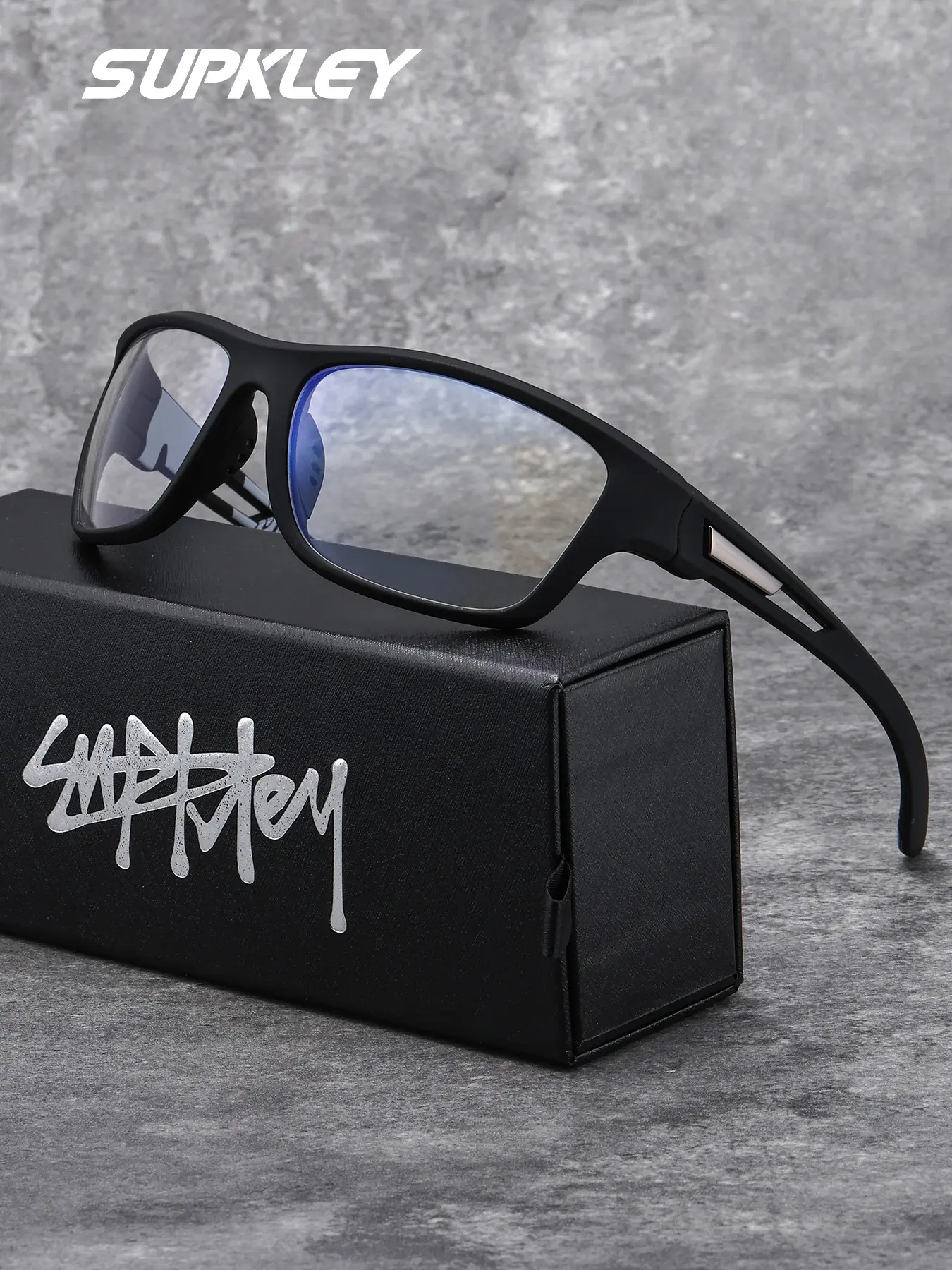 SUPKLEY Sports Style Anti Blue Light Glasses Square Frame Daily Office And Study Reduce Blue Light