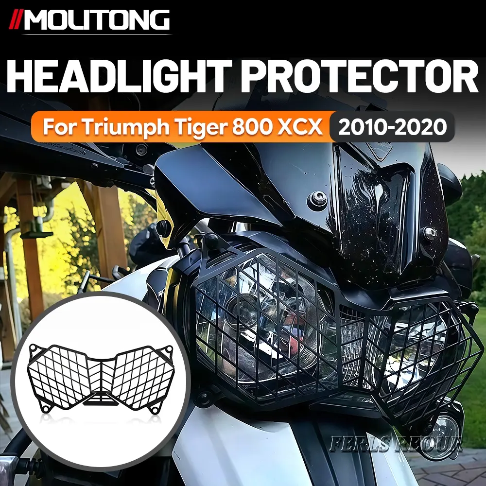 For Triumph Tiger 800 XCX 2010-2020 Motorcycle Headlight Protector Matte Black Thick Carbon Steel Mesh Lamp Guard Block Off-road Gravel Protect Headlamp For Adventure Long Tour Riders New Upgraded Mod Accessories
