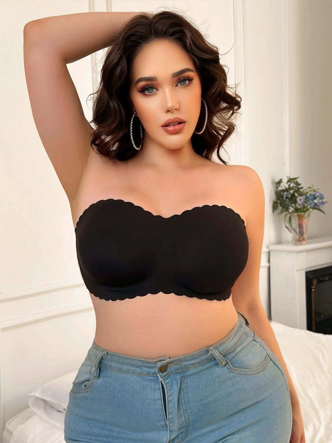 Women's 0xl-5xl Plus Size Bralette, Seamless Strapless Design, Medium Support, Slim Fit, All Season Wear, Plain Pattern, Unlined