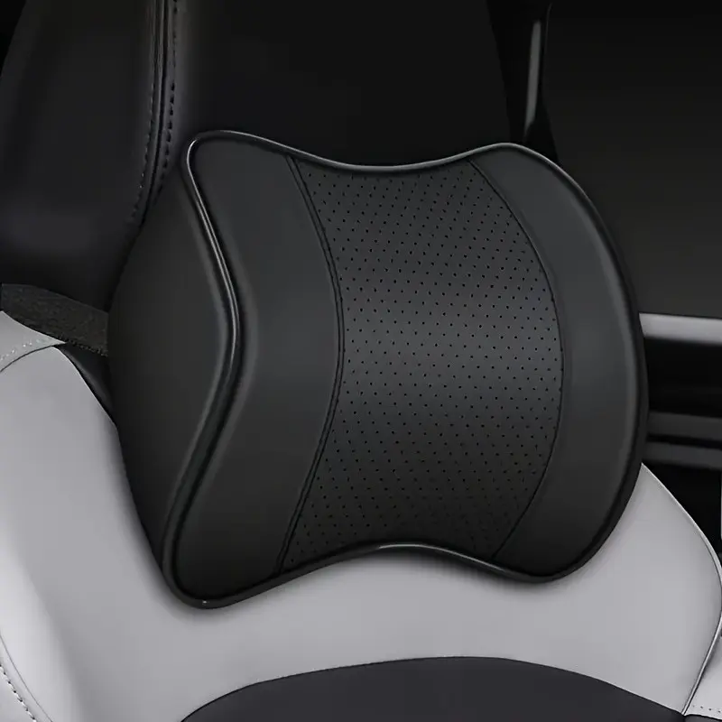 Car Headrest Full Leather Neck Pillow, PU Soft Car Headrest, Adjustable Shoulder Strap, Memory Foam, Breathable Removable Cover, Comfortable Ergonomic Design