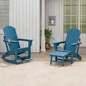 4-in-1 Multifunctional Adirondack Rocking Chair，Folding HDPE Adirondack Chair with Retractable Ottoman & Cup Holder – Heavy Duty, Weather-Resistant, Ideal for Patio, Lawn, Garden, Deck, Porch, or Backyard（1  piece)