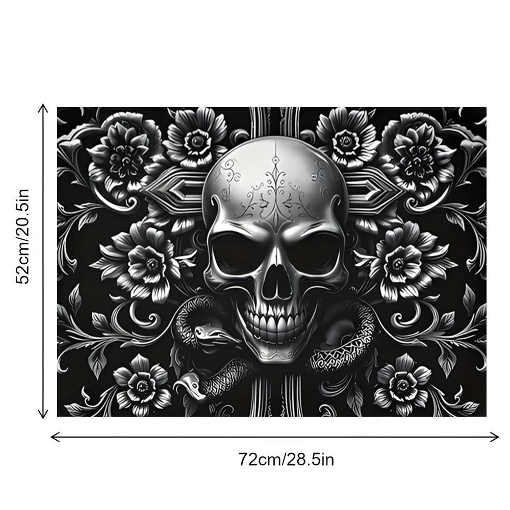 2DFlatSkull Pattern Kitchen Gas Stove Protector Cover Mat, 1 Count Scratch Resistant & Easy To Clean Grill Mat, Stove Top Protectors for Flat Top Oven