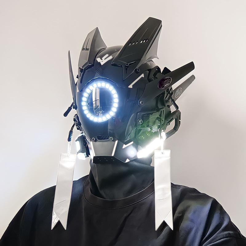 Cyberpunk Mask Iron Warrior Helmet Cosplay Men's Mecha Luminous Full Face Hood Tactical Mask