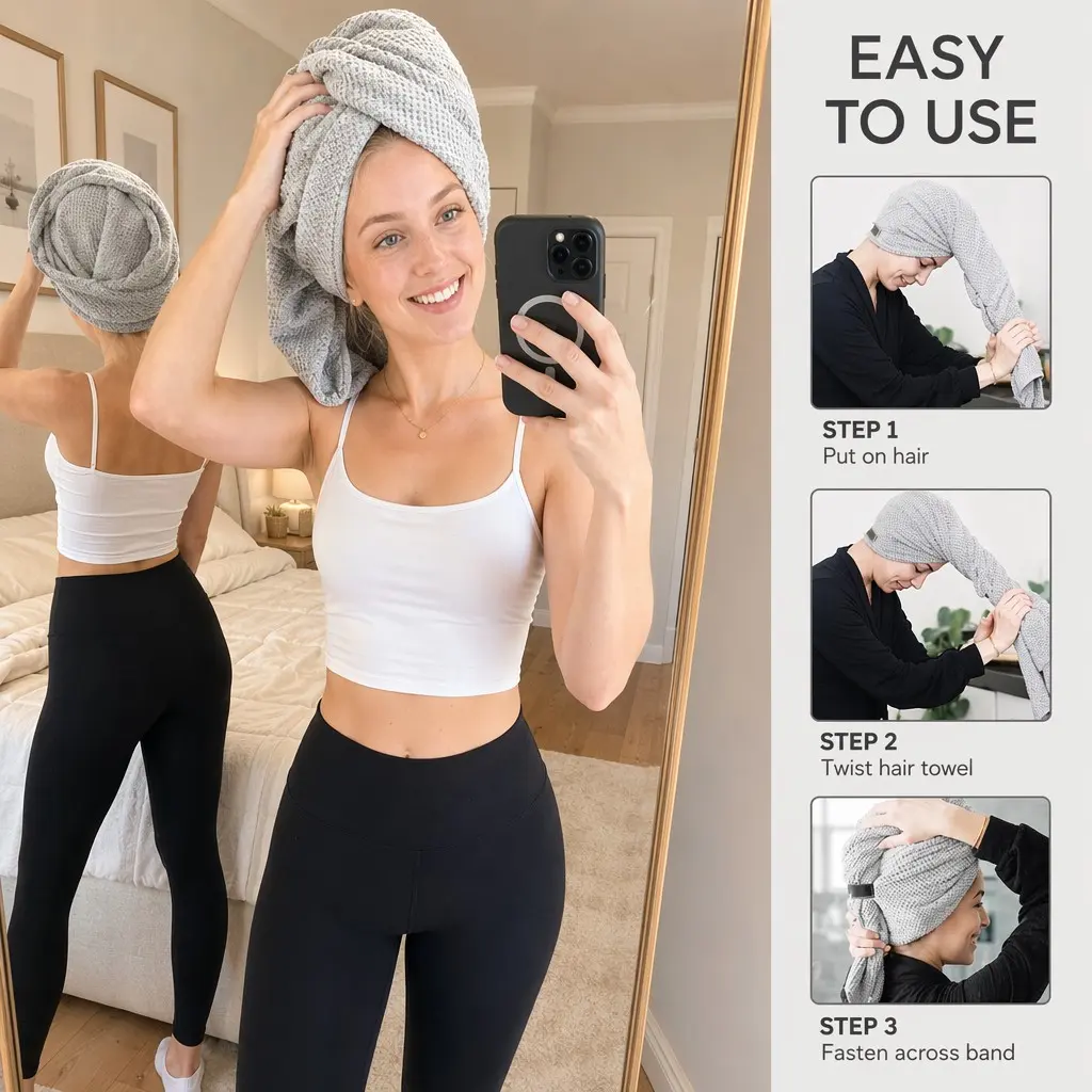 2/4 Pcs Hair Drying Towel, Plopping Towel Curly Hair, Solid-Colored Soft & Absorbent Microfiber Hair Wrap with Elastic Strap, Large Hair Turban Towel for Wet Hair, Travel Towels