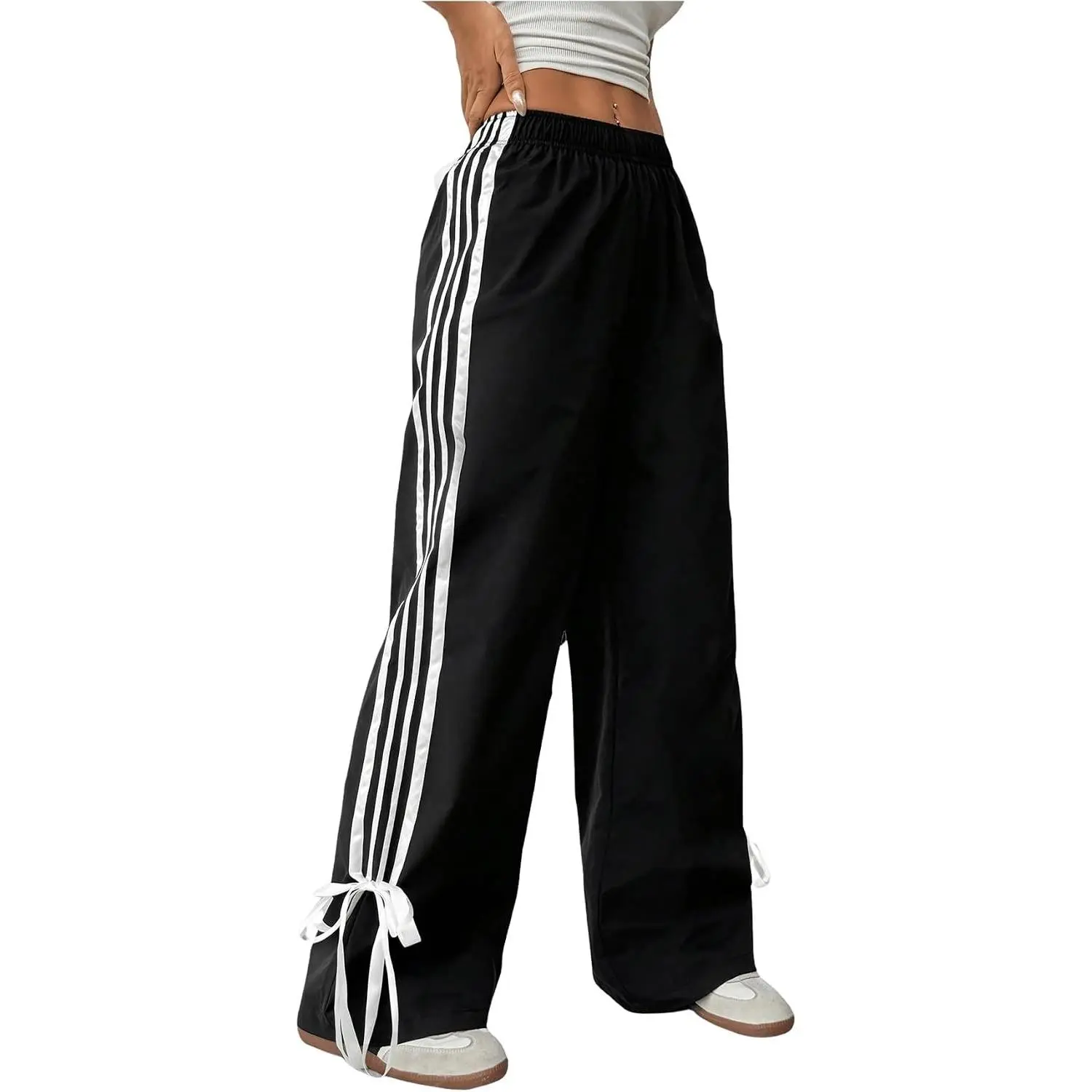 Girl's Bow Track Pants Striped Sweatpants Baggy Wide Leg Parachute Pants for Joggers Hip Hop Dance