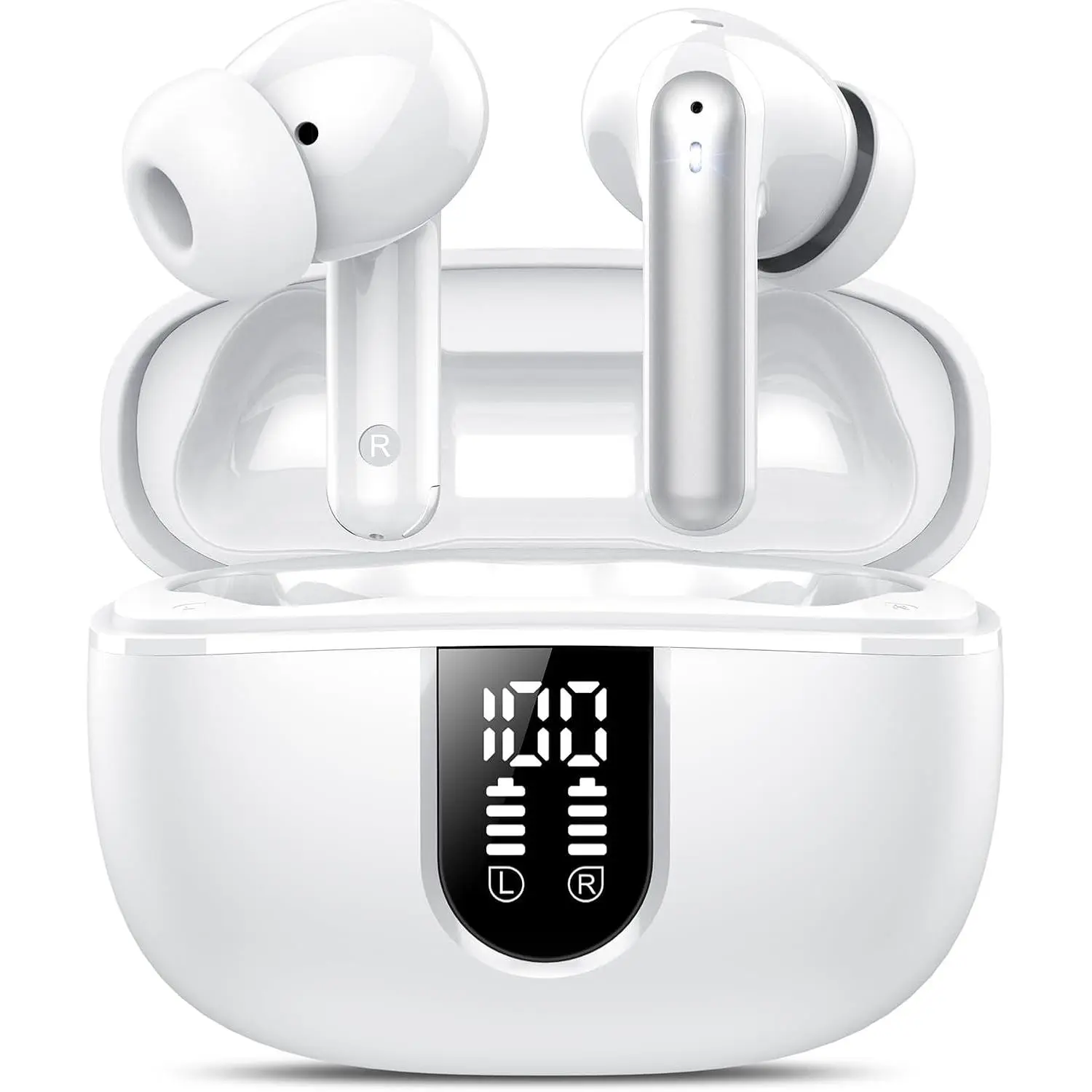 Wireless Earbuds, Bluetooth Earbuds 5.3, 50H Playtime LED Display Deep Bass Ear Buds with 4 ENC Noise Cancelling Mic, IP7 Waterproof in-Ear Earphones for Phone Tablet Laptop Sports