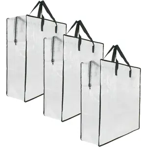 3 Pack Clear Storage Bags with Zipper and Handles, Blanket Bags For Closet Storage, Moving and Packing Supplies for College, Underbed Storage Organizer for Clothes Pillow Bedding Christmas Wreath