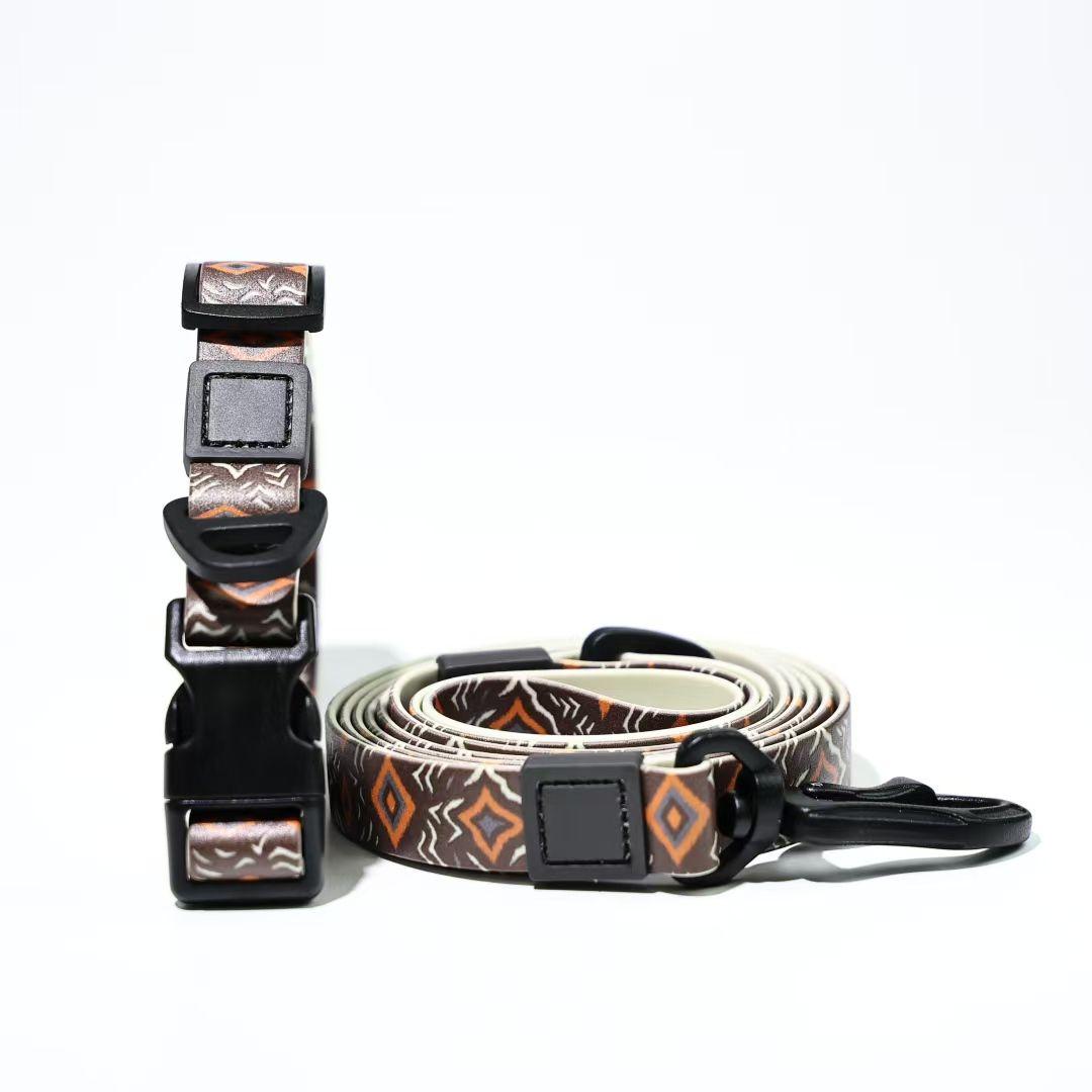 Unique Pattern Waterproof PVC Dog Leash and Collar Set for Small to Large Dogs - Trendy and Durable Pet Accessories