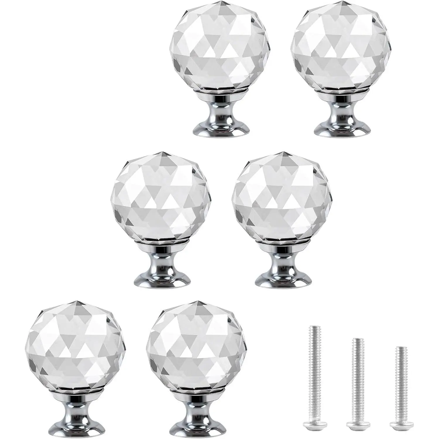 Cabinet Knobs 6 Pack Ball   Drawer Knob | Clear Glass Pull Dresser Knobs 30mm/1.18" Pull Handles for Kitchen Bathroom Closet Door Wardrobe
