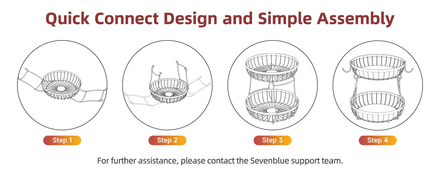 2 Tier Large Fruit Basket for Kitchen Counter with 2 Banana Hangers, Metal Stackable Fruit Bowl for Kitchen Counter for Bread Vegetable Fruits, Black