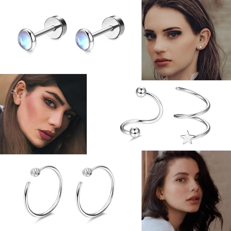 Stylish 25 Pairs Diverse Styles Stud Earrings for Women Men Multipack Cartilage Surgical Steel Earring Shining Zirconia Opal Vivid Butterfly Sweet Flower Cute Star Flat Back Earrings men's earrings Non Tarnish Jewelry for Christmas Gift