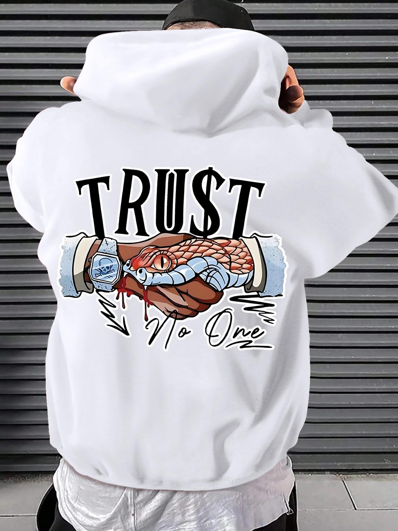 Men's Letter & Hand Print Drop Shoulder Hoodie, Graphic Print Hoodie Fashion Casual Regular Fit Drawstring Pocket Hooded Sweatshirt for Daily Holiday Outdoor Wear, Men Clothes for Fall & Winter