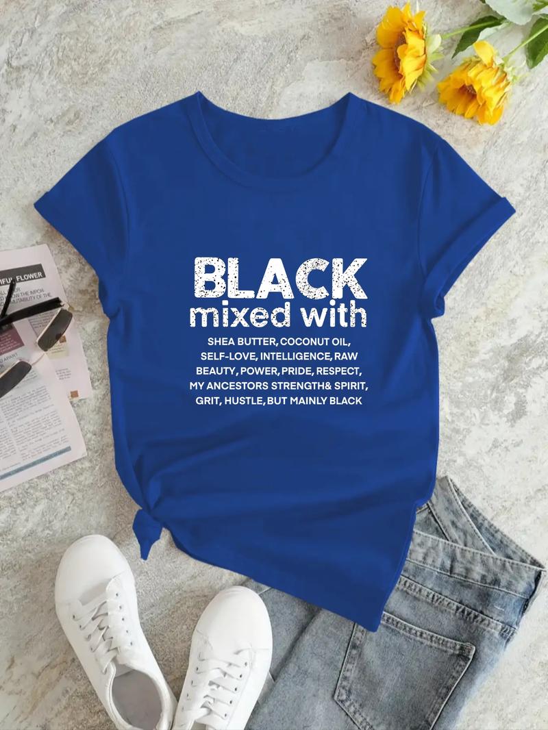 Women's Letter Print Round Neck Tee, Summer Clothes Women, Casual Short Sleeve Crew Neck T-Shirt for Summer, Fashion Women's Top for Daily Wear