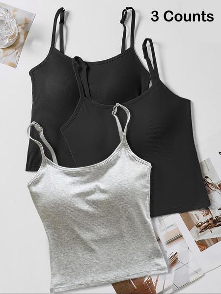 Women's Solid Ribbed Cami Top, Fitted Casual Sleeveless Crop Top for Daily Wear, Ladies Underwear for Summer